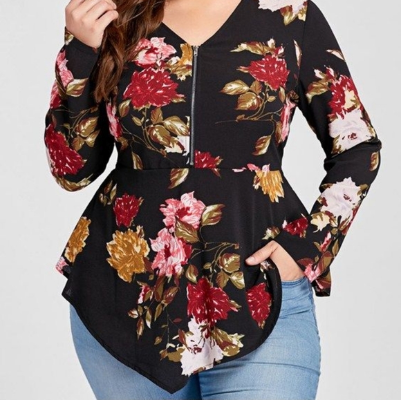 Rosegal Tops - Black Long sleeve peplum Top